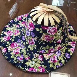 Chapeaux larges chapeaux femmes chapeau de ventilateur pliant bambou soie pliable plage cadeau bijoux protection portable crème solaire soleil voyage casquette d'été H5W4