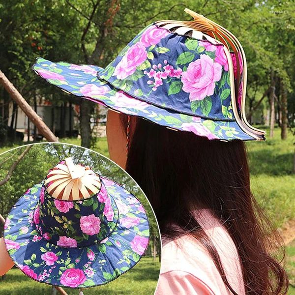 Sombreros de borde anchos para mujeres plegables sombrero de abanico bambú de verano plegable viajero portátil playa protector solar protección solar joyería