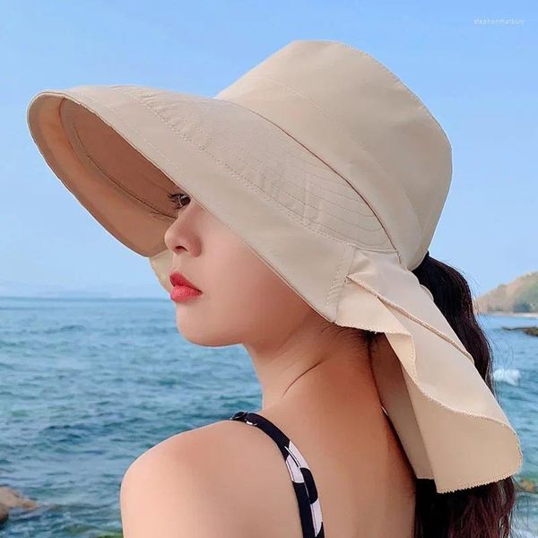 Chaps à bord large femme chapeau de protection du cou d'été soleil Caps extérieurs Bucket Gorros Ladies plage