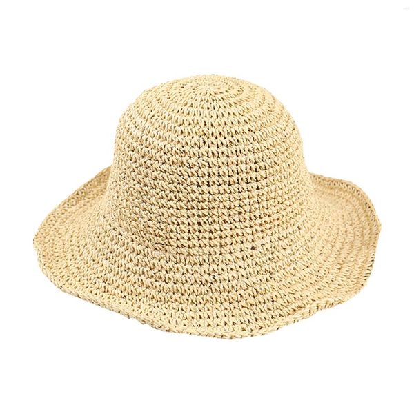 Chapeaux à large bord femmes vacances voyage portable tombant en plein air été automne rétro pliable à la main chapeau de paille protection solaire plage