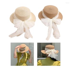 Sombreros de ala ancha para mujer, sombrero grande respetuoso con la piel, gorra para el sol de verano, deportes al aire libre, tejido de paja con decoraciones de lazo, venta al por mayor