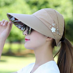 Chapeaux à large bord femmes dames été plage voyage pliable soleil Protection UV chapeau de soleil décontracté fleur perles crème solaire casquette FS0559 Eger22