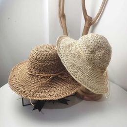 Brede rand hoeden dames dames dames fashion visser man cap handgeweven emmer klapige derby hoed stro strandhoed zonnebrandcrème hoeden g230227