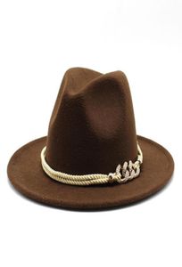 Chapeaux à bord large femmes hommes laine en feutre jazz fedora panama style cowboy trilby fête robe formelle chapeau grand taille jaune blanc 5860cm a6953085