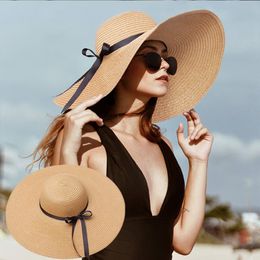 Chapeaux à large bord femmes chapeau de paille en papier décor à l'arc respirant Protection solaire Anti-UV plage bord de mer CapWide