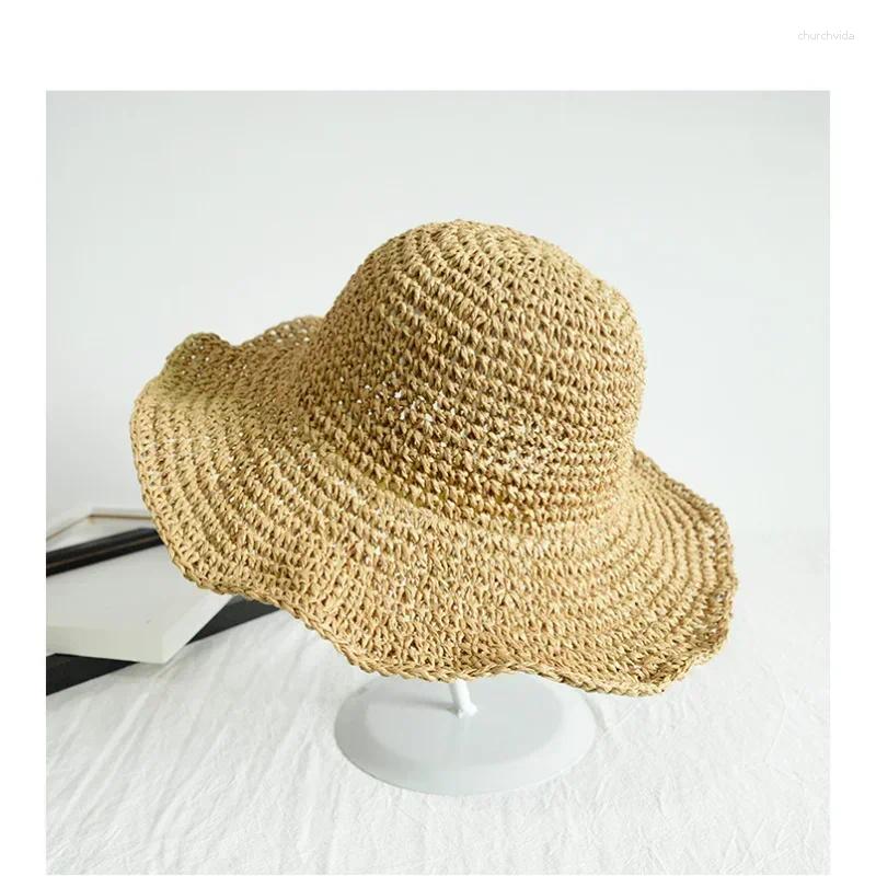 Cappelli larghi Brim Elegante cannuccia intrecciato Sun Cappello Fashi