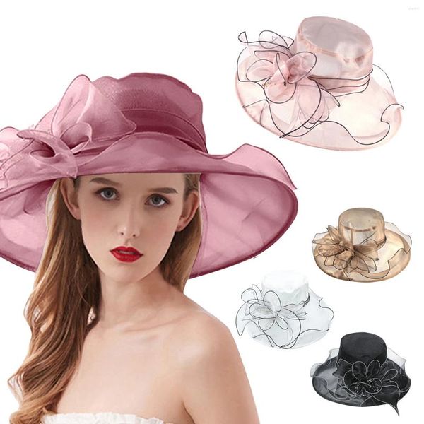 Chapeaux à large bord pour femmes, fascinateur de mode pour mariée, fête de thé, mariage, plage, été, femme, Chalas Viceras Para Mujer