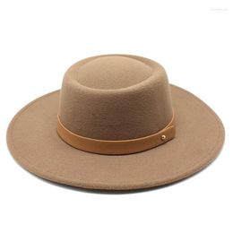 Hoeden met brede rand Dames Fedora Hoed Ronde Platte Top Wolvilt Grote Herfst Winter Mannen En Vrouwen Concave Mode Wollen Jazz HoedWide Davi22