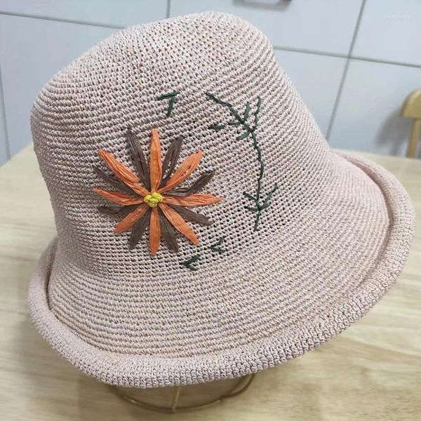 Chapeaux à large bord pour femmes, crochet fait à la main, chapeau roulé en soie extrêmement fin, protection solaire extérieure, ombrage