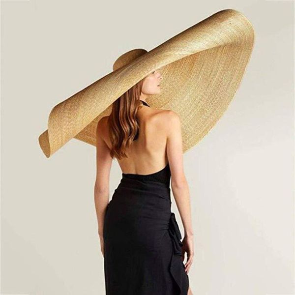 Sombreros de ala ancha Sombrero de mujer Verano 30 cm Paja Sol grande Protección UV Panamá Floppy Playa Damas Arco Chapeau Femmel