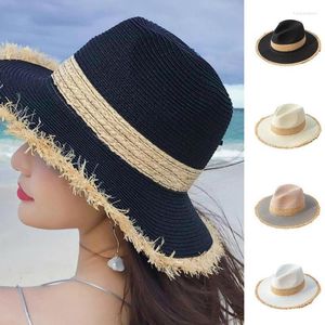 Sombreros de ala ancha Sombrero de mujer Verano Retro Color a juego Paja Protector solar Visera para el sol Jazz Top Gran playa de vacaciones