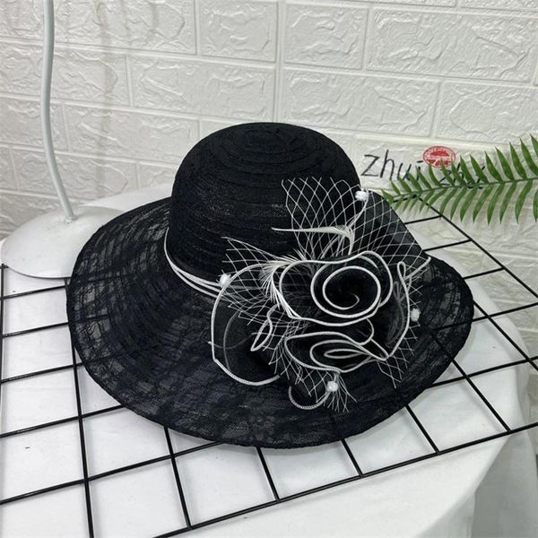 Chapeaux à bord large grand chapeau de soleil de dentelle élégante de la Floriale Floral Floral Fashionista pour la piscine des filles de plage