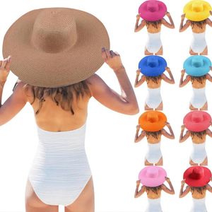 Chaps à bord large couleurs une couleur unie des femmes grand chapeau de paille à bord de soleil