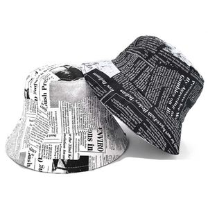 Sombreros de ala ancha para mujer, sombrero de cubo con patrón de periódico Retro de primavera y verano para mujer, gorra de pescador combinable con todo a la moda para hombre G230224