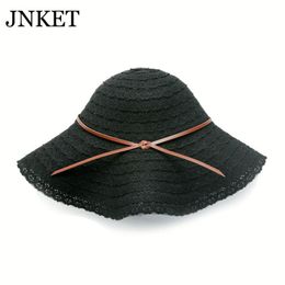 Chapeaux à large bord femmes chapeau de paille dentelle Sunbonnet plage voyage en plein air Sunhat été grande casquette pliable Chapeu