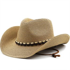 Chapeaux à larges bords Seau d'été pour femmes chapeau de paille de cowboy occidental Panamas Protection UV pare-soleil bord de mer chapeau de plage marée été hommes chapeaux R230214