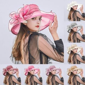 Anchos sombreros de ala de vestir para mujeres sombrero de hojas de la hoja de la ducha de la novia del sol elegante elegante hermosa gorra