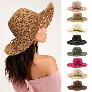 Chapeaux à large bord femmes paille souple pliant disquette été chapeau de soleil plage Sombrero casquettes voyage Sunbonnet taille extérieure US 7 1/8 UK M