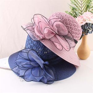 Chapeaux à bord large Femmes Summer Bucket Hat Fleur Big dames dames pliable Sun Beach Party Wedding Race Robe