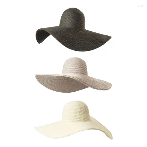 Chapeaux à large bord femmes été élégant disquette pour pare-soleil chapeau Vintage 7 pouces grand Super Simple couleur unie Protection UV être