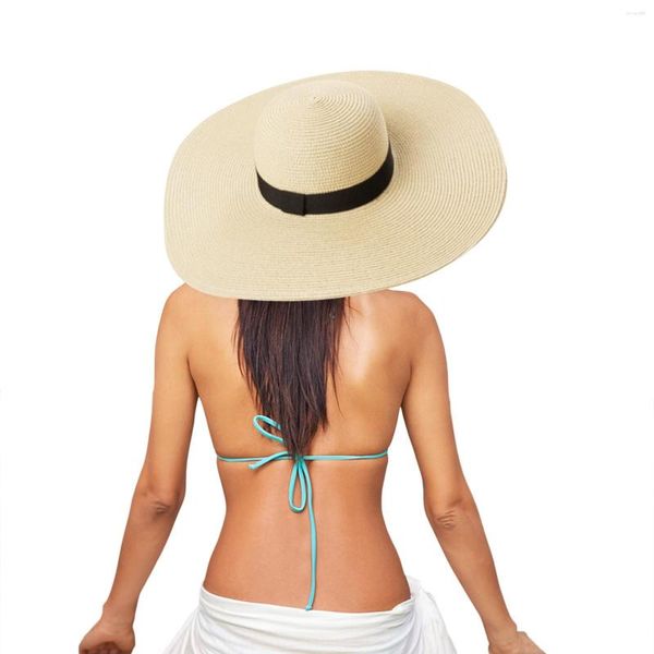 Sombreros de ala ancha, sombrero de paja de verano para mujer, gorra enrollable plegable para el sol para la playa, gorras UPF 50