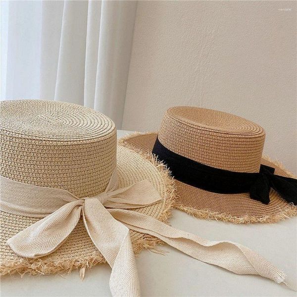 Sombreros de ala ancha para mujer, sombreros de fieltro de paja para el sol de verano, gorras de rafia de 54-58cm, arpillera, parte superior plana, sombrilla de playa 2023 TY0199