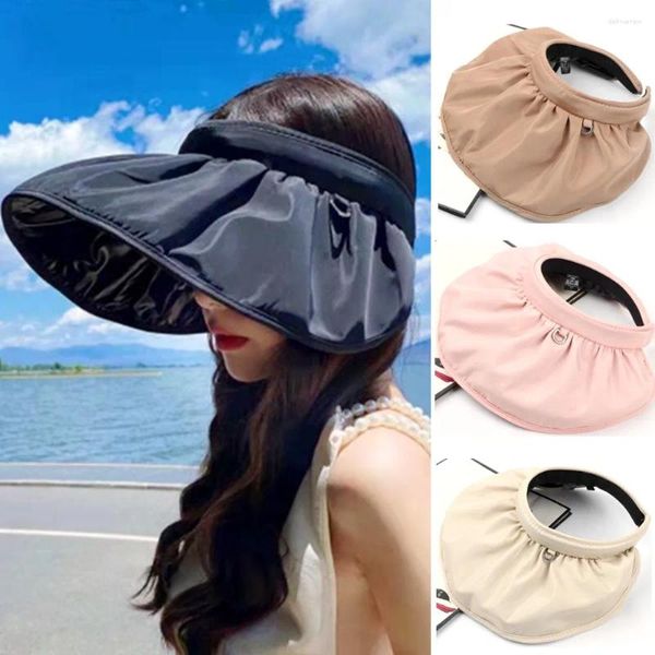 Sombreros de ala ancha Mujeres SummerShell Sombrilla Sombrero Protección UV Doble uso Aro para el cabello Sol Playa al aire libre Tapas de cubo plegables suaves