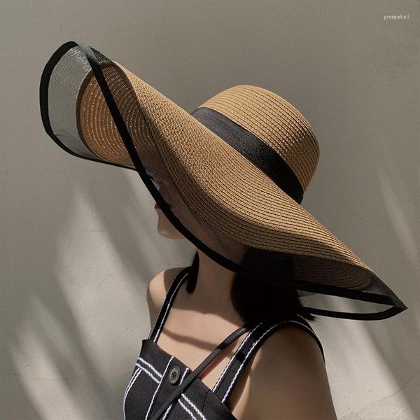 Sombreros de ala ancha, sombrero de sol para mujer, gorra de playa con grandes olas y aleros, viseras para mujer, cubo de corte UV, protector solar de paja plegable Vintage de Panamá