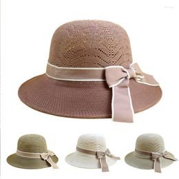 Sombreros de ala ancha Mujeres Sombrero de paja para el sol Señoras Panamá Gorras Bowknot Cinta Niñas Protección al aire libre Verano
