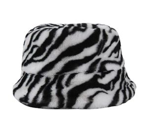 Chapeaux à large bord femmes Vintage léopard zèbre imprimé seau chapeau hiver peluche peluche pêcheur casquette XX9D9867821
