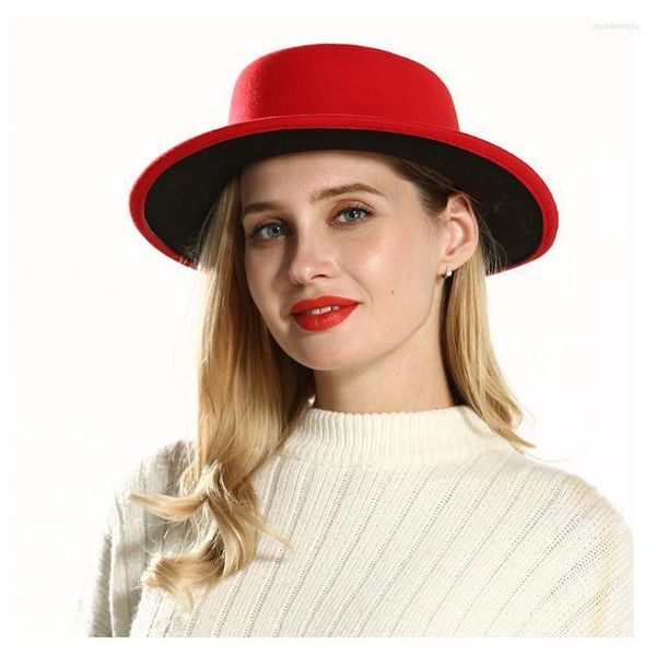 Hombras de borde ancho Women Women Fedoras Gat for Fascinator Jazz Cap Pie de cerdo simple1 Davi22