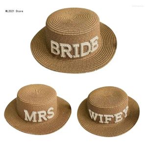 Sombreros de ala ancha para mujer Sombrero de paja para el sol Playa Flat Top Novia Verano para bodas Despedidas de soltera Regalo Favor nupcial