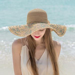 Brede rand hoeden dames zomer strand groot opvouwbare roll-up grote bowknot stro hoed upf 50 dakselen ademende sunhat gorras mujer a30
