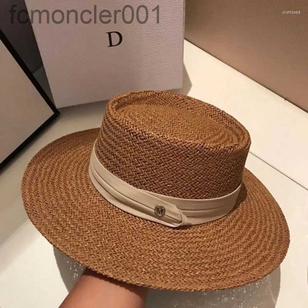 Sombreros de ala ancha para mujer verano tejido a mano panamá sombrero de paja masculino cóncavo top sol transpirable playa 9ud8