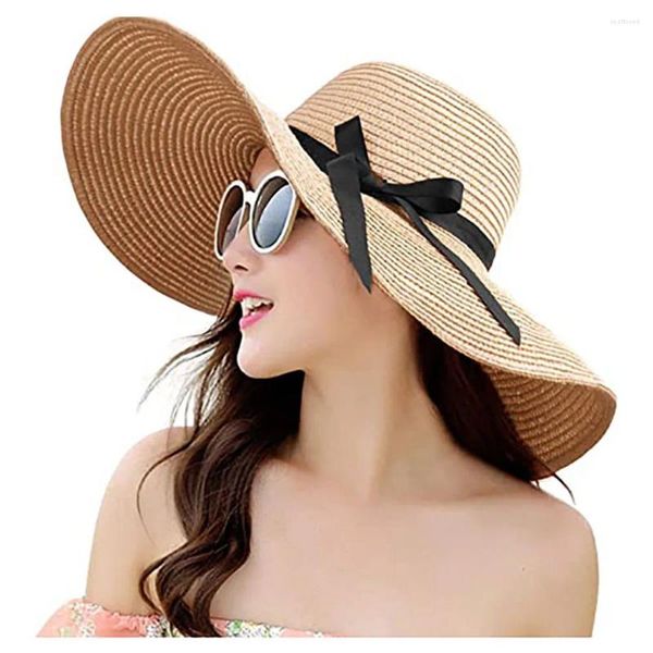 Chaps à bord large pour femmes chapeaux de paille du soleil hommes de la plage d'été pliable rollable floppy for kids girl boy