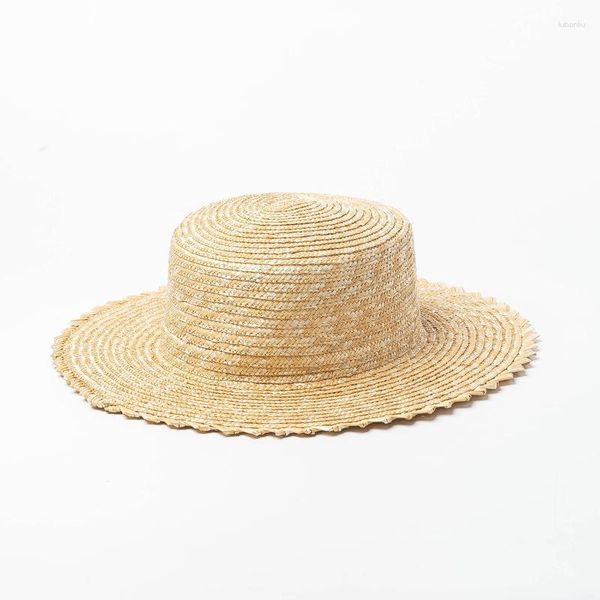 Chapeaux à large bord X252 Summer Straw Sun Hat Pattern Wavy Flat-top Outdoor Shading Beach Cap