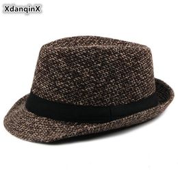 Brede rand hoeden xdanqinx 2023 herfst- en winterfedoras voor mannen mode veelzijdige heren jazzhoed Britse trend vintage papa panama