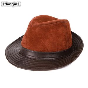 Chapeaux à bord large xdanqinx 2023 Chapeau en cuir authentique Fedoras Jazz Style Elegant Swearkin Women's Snapback Cap