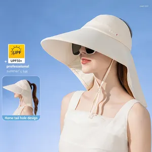Brede rand hoeden xinbaoguan zomer grote dakranden uv bescherming zon hoed met sjaal voor dames buiten fietsen open top