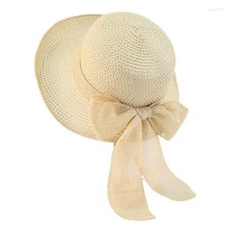 Chapeaux à large bord Xingqing Femmes Chapeau de soleil Casquette Bohème avec nœud pliable Anti-UV Plage Vacances Fée Grunge Accessoires de paille