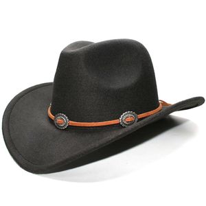 Chapeau de cowboy occidental unisexe de style vintage Cowgirl Sombrero Caps Mélange de laine avec bord enroulable