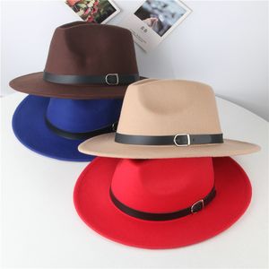 Large bord fête église feutre Fedora chapeaux avec boucle de ceinture enfants enfants Panama Jazz casquette Parent-enfant laine chapeau en gros