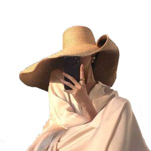 Brede rand sinamay hoeden ontwerper raffia oversized zon hoed voor vrouwen uv bescherming dames 25 cm grote zomer 220610