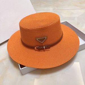 Brede randstroemmakkappen hoeden fedora voor heren dames ontwerper zonbescherming lente zomer herfst strand vakantie uitje platte bovenste kopdeksel met bruin lint oranje