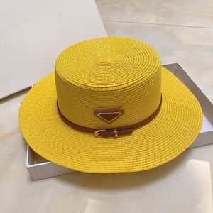 Brede randstroemmakkappen hoeden fedora voor heren dames ontwerper zonbescherming lente zomer herfst strand vakantie uitje platte bovenste kop met bruin lint geel