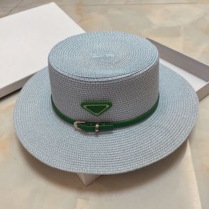 Sombreros de paja de ala ancha Sombreros Fedoras para hombre Mujer Diseñador de moda Protección solar Primavera Verano Playa Vacaciones Escapada Sombreros planos con banda verde Gris