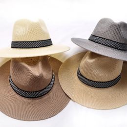 Wide Brim Straw Hat Leisure Summer Jazz Panama Fashion Travel Sun for Women Men Simple Style Dad Gift 240515