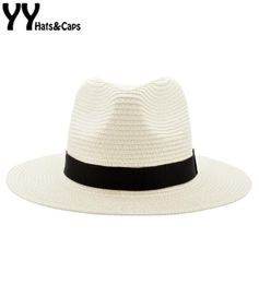 Large bord été Fedora Jazz casquette paille Panama chapeaux pour hommes paille soleil chapeaux femmes plage casquettes Couple pare-soleil chapeaux Chapeu YY18030 Y25302512