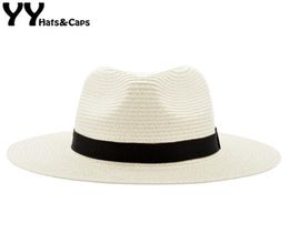 Large bord été Fedora Jazz casquette paille Panama chapeaux pour hommes paille soleil chapeaux femmes plage casquettes Couple pare-soleil chapeaux Chapeu YY18030 Y22037124