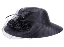 Wide Brim Summer Summer pour femmes plumes netting fascinator Sun chapeaux Bridal Mother039s mariage Derby Church Beach Cap 22034153802